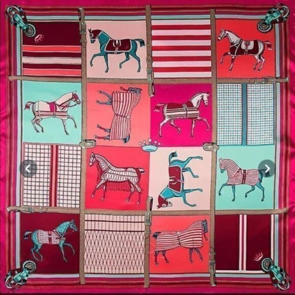 Ladies Horse Carriage Silk Shawl Square 90cm